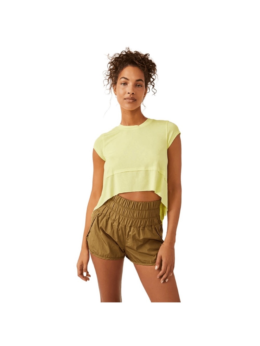 Cropped free people breezy temp Top neon yellow medium